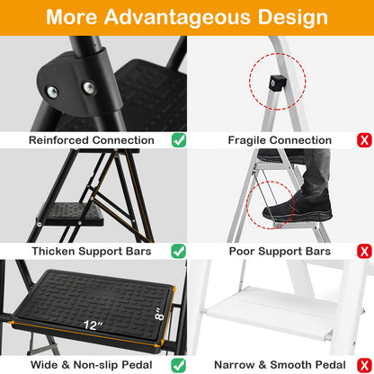 3-Step Ladder, Wide Anti-Slip Pedal, Black Ladders at Gallery Canada