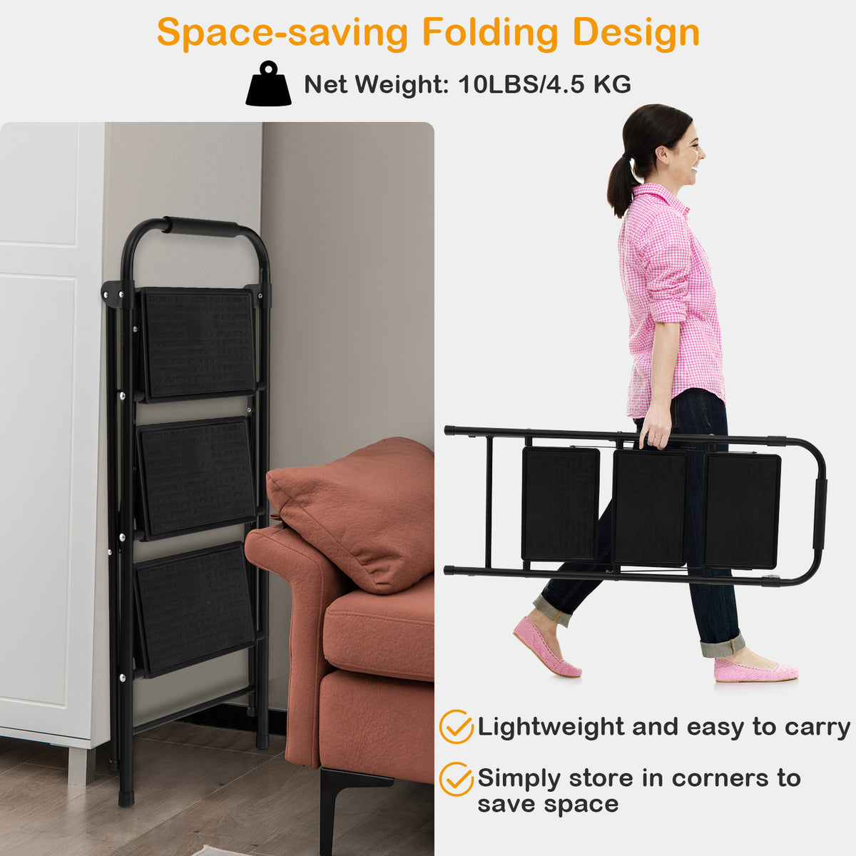 3-Step Ladder, Wide Anti-Slip Pedal, Black Ladders at Gallery Canada