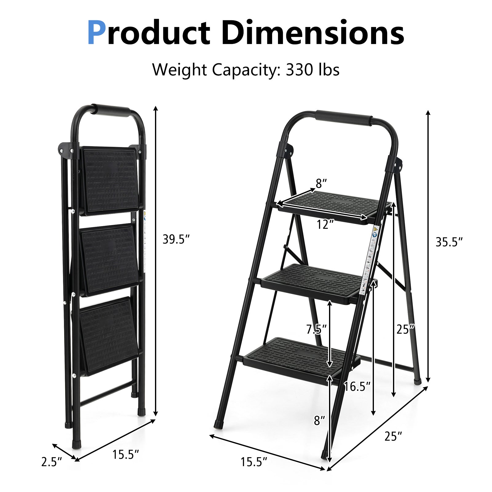3-Step Ladder, Wide Anti-Slip Pedal, Black Ladders at Gallery Canada