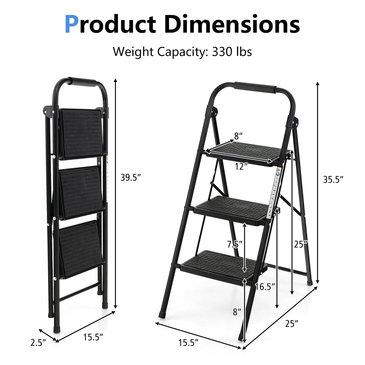 3-Step Ladder, Wide Anti-Slip Pedal, Black Ladders at Gallery Canada