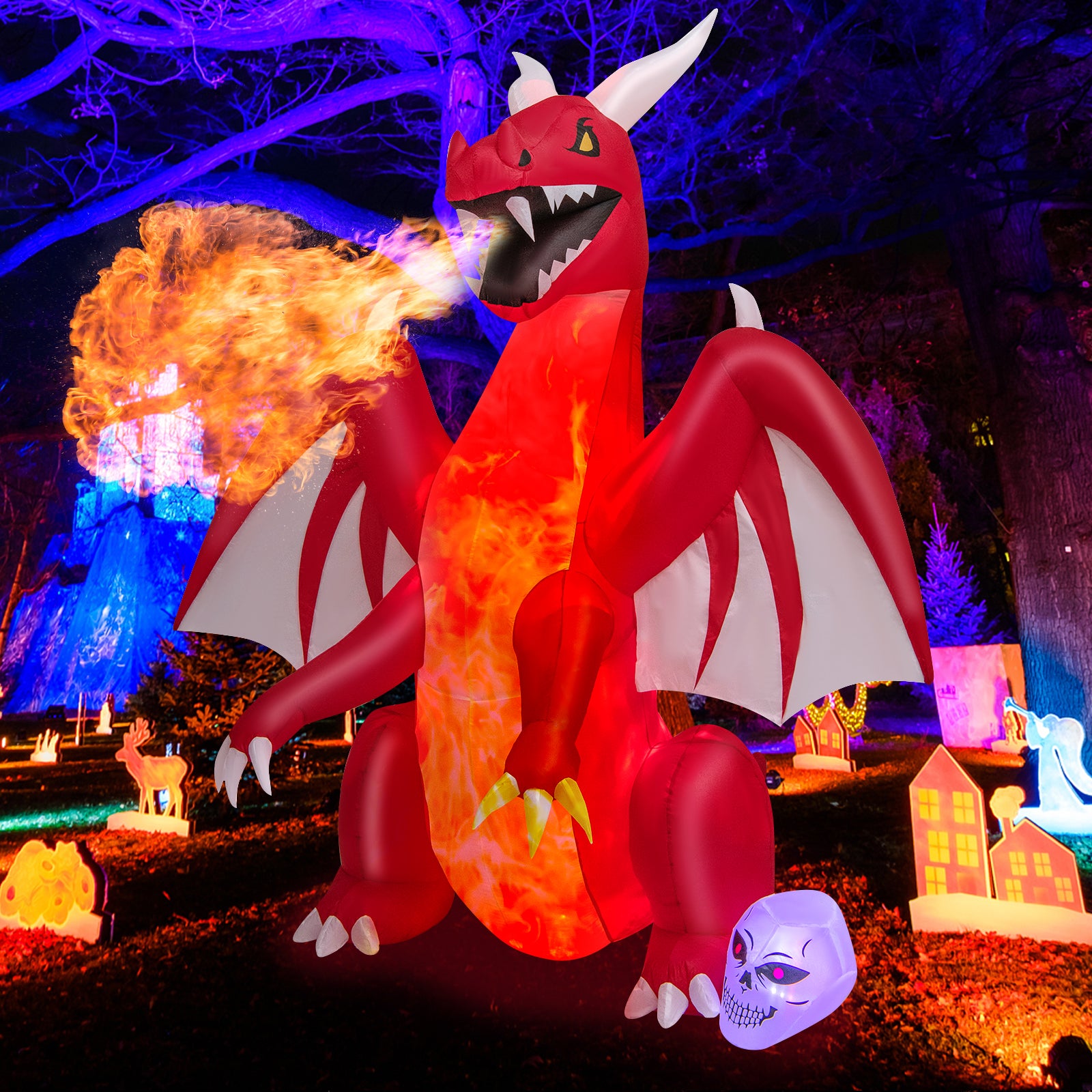8 Feet Halloween Inflatable Dragon With Wings, Skull, Red Halloween at Gallery Canada