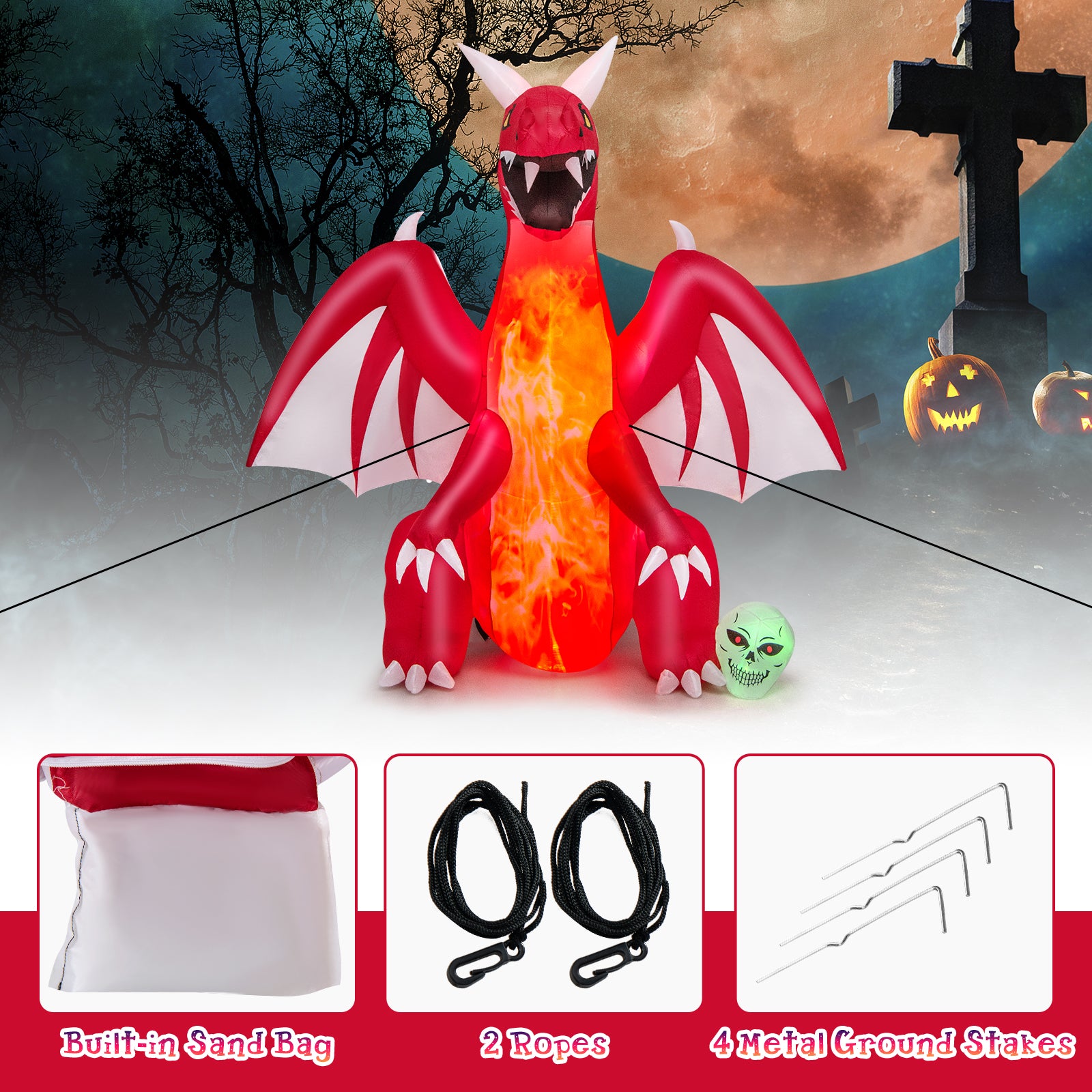 8 Feet Halloween Inflatable Dragon With Wings, Skull, Red Halloween at Gallery Canada
