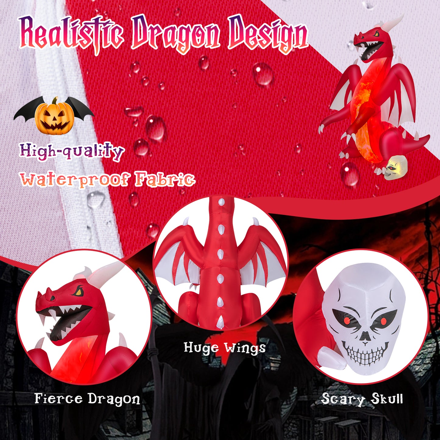 8 Feet Halloween Inflatable Dragon With Wings, Skull, Red Halloween at Gallery Canada