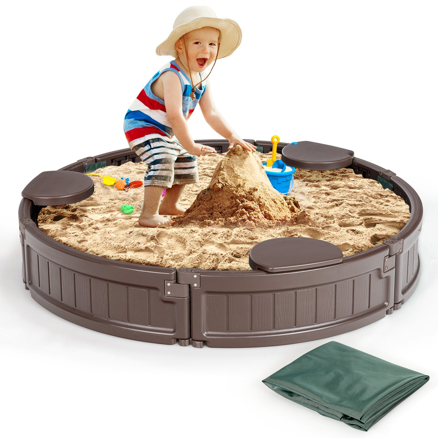 Sandbox With Built-In Corner Seat And Cover, Brown Sandboxes at Gallery Canada