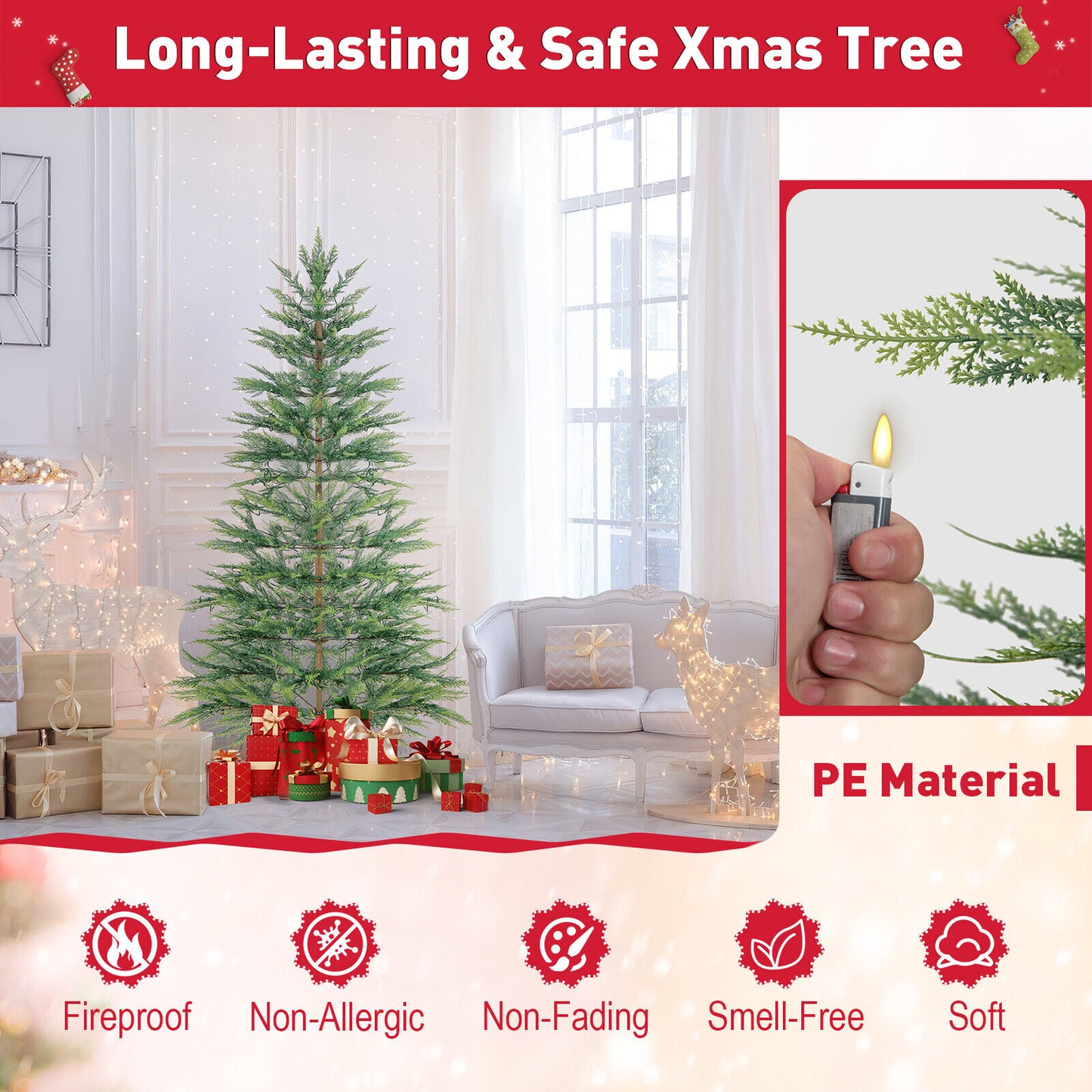 6.5/7.5 Ft Artificial Cypress Christmas Tree Pre-Lit Hinged Christmas Tree at Gallery Canada