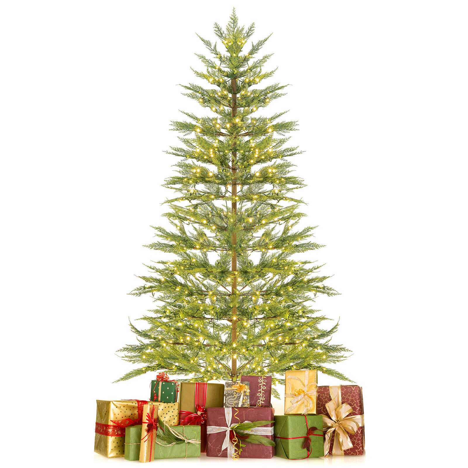 6.5/7.5 Ft Artificial Cypress Christmas Tree Pre-Lit Hinged Christmas Tree Green at Gallery Canada