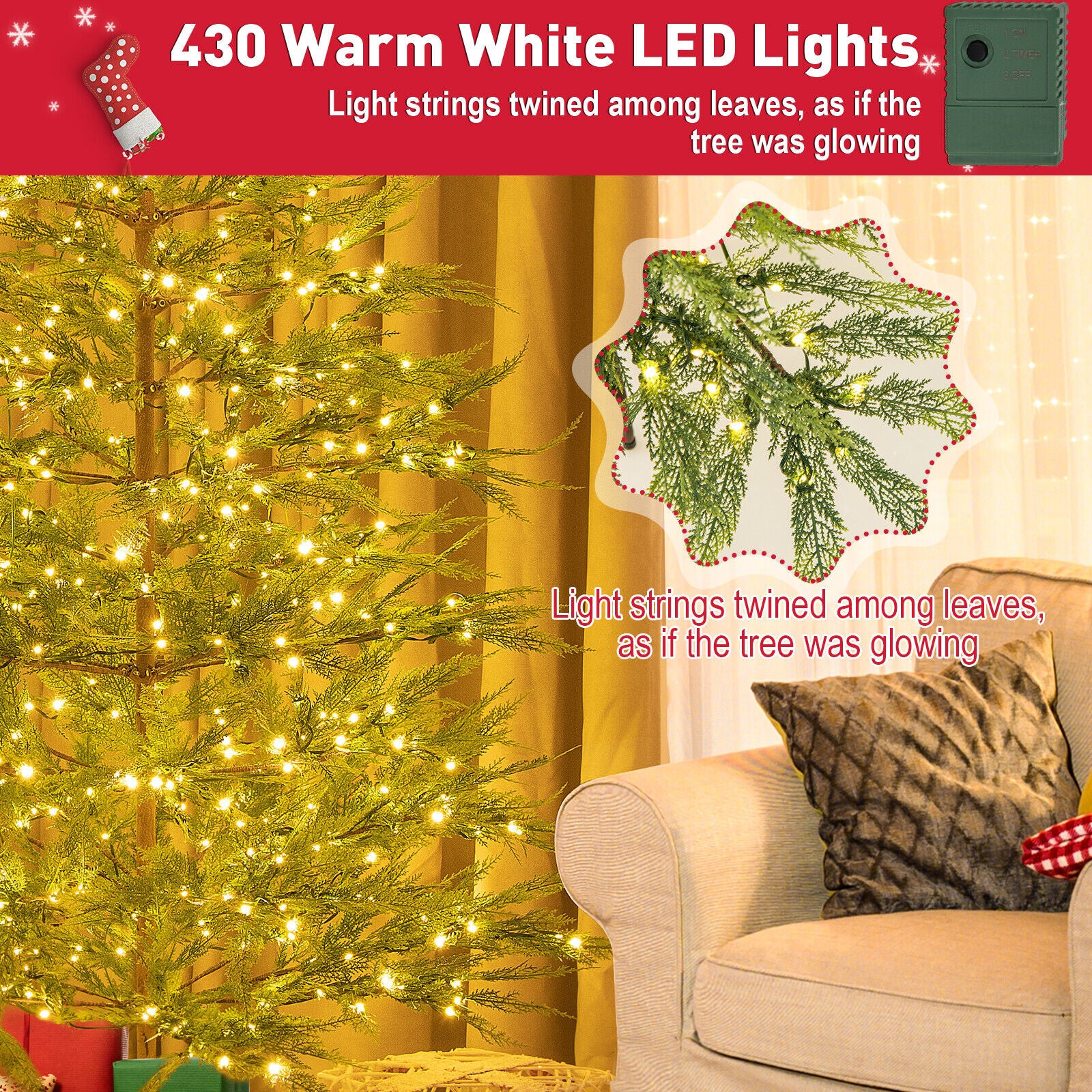 6.5/7.5 Ft Artificial Cypress Christmas Tree Pre-Lit Hinged Christmas Tree at Gallery Canada