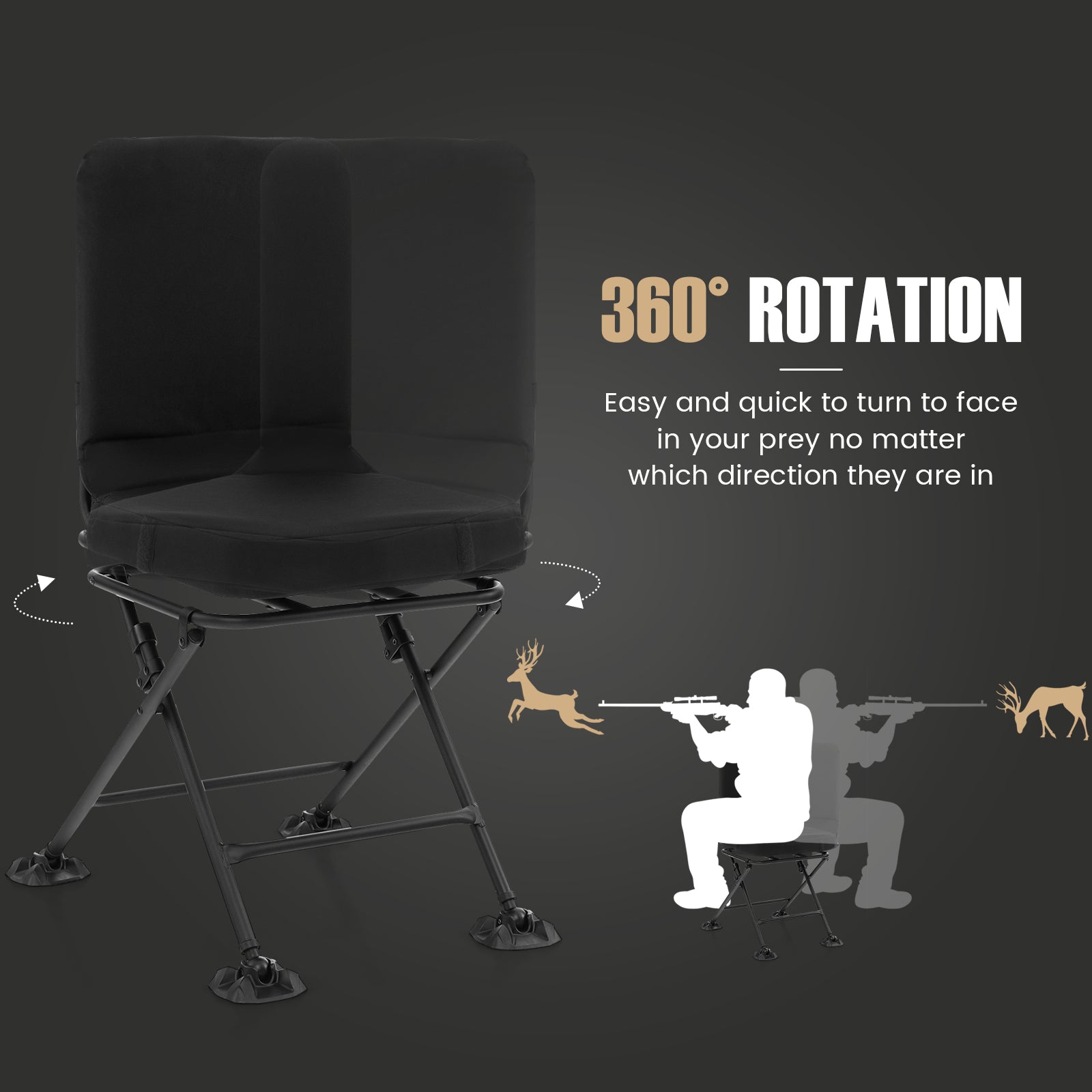 Swivel Folding Chair With Backrest, Padded Cushion, Black Camping Furniture at Gallery Canada