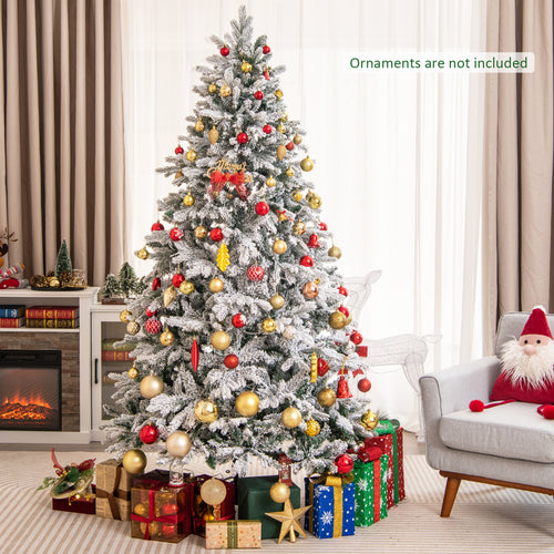 7 Ft Flocked Christmas Tree With Warm White LED Lights, White