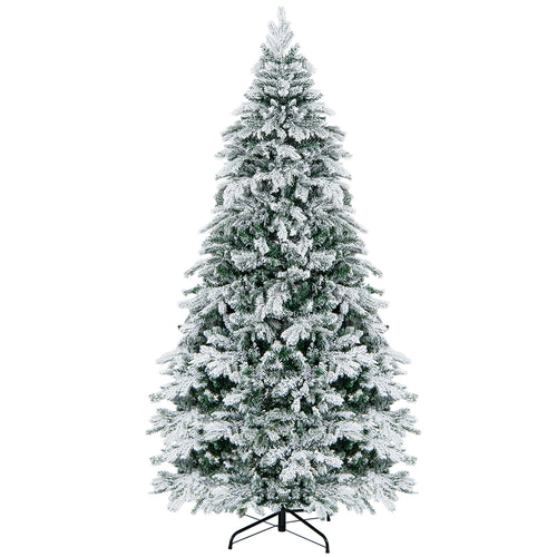 7 Ft Flocked Christmas Tree With Warm White LED Lights, White