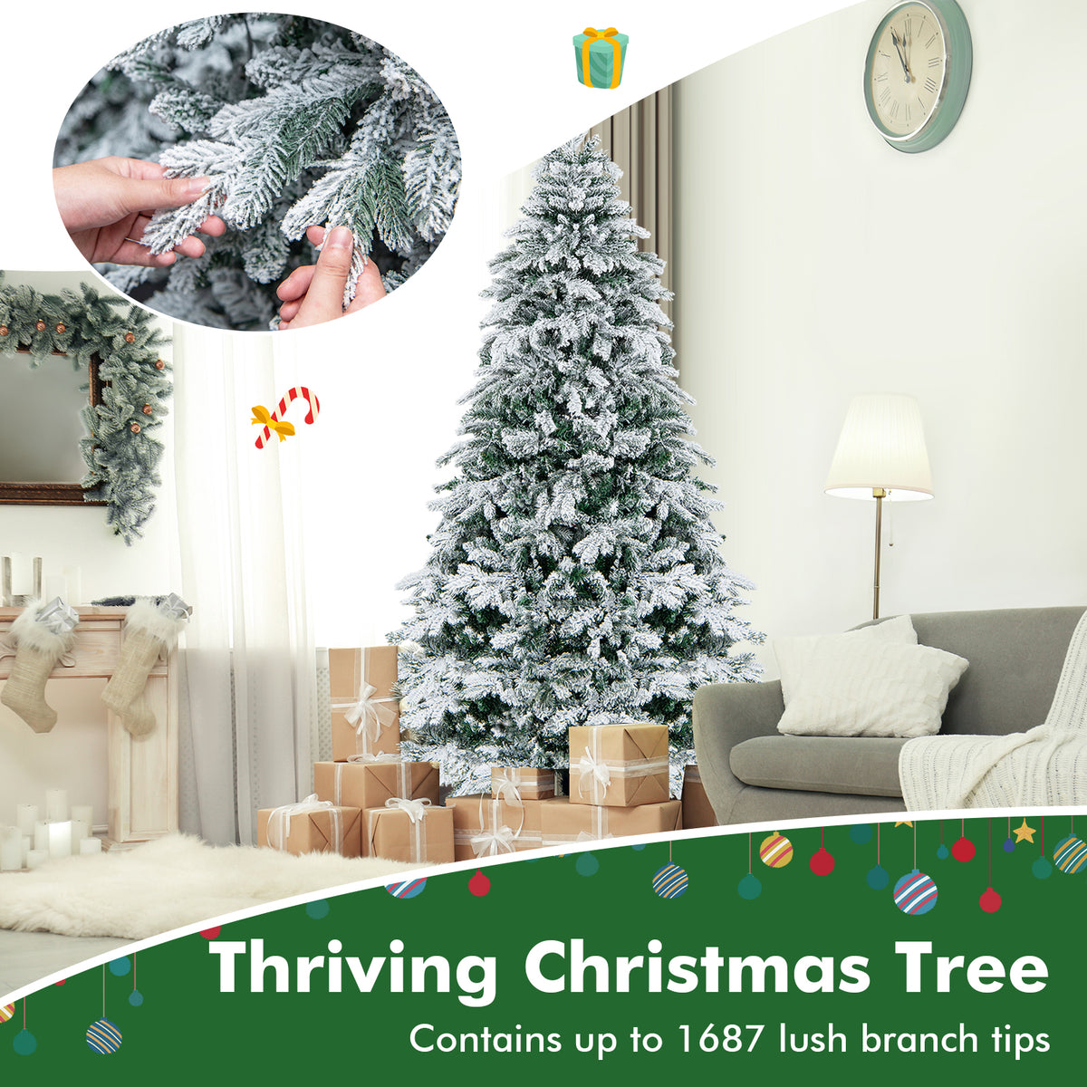 7 Ft Flocked Christmas Tree With Warm White LED Lights, White Christmas Tree at Gallery Canada