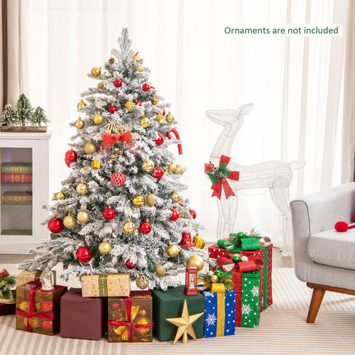 Flocked Christmas Tree With Warm White LED Lights, 4.5 ft, White