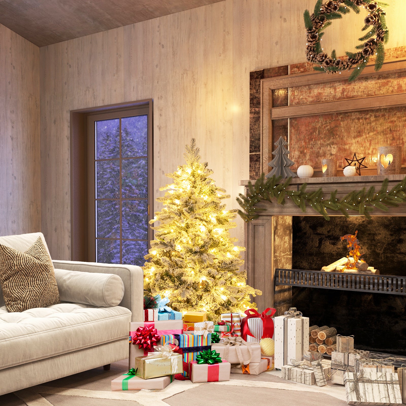 Flocked Christmas Tree With Warm White LED Lights, 4.5 ft, White Christmas Tree at Gallery Canada