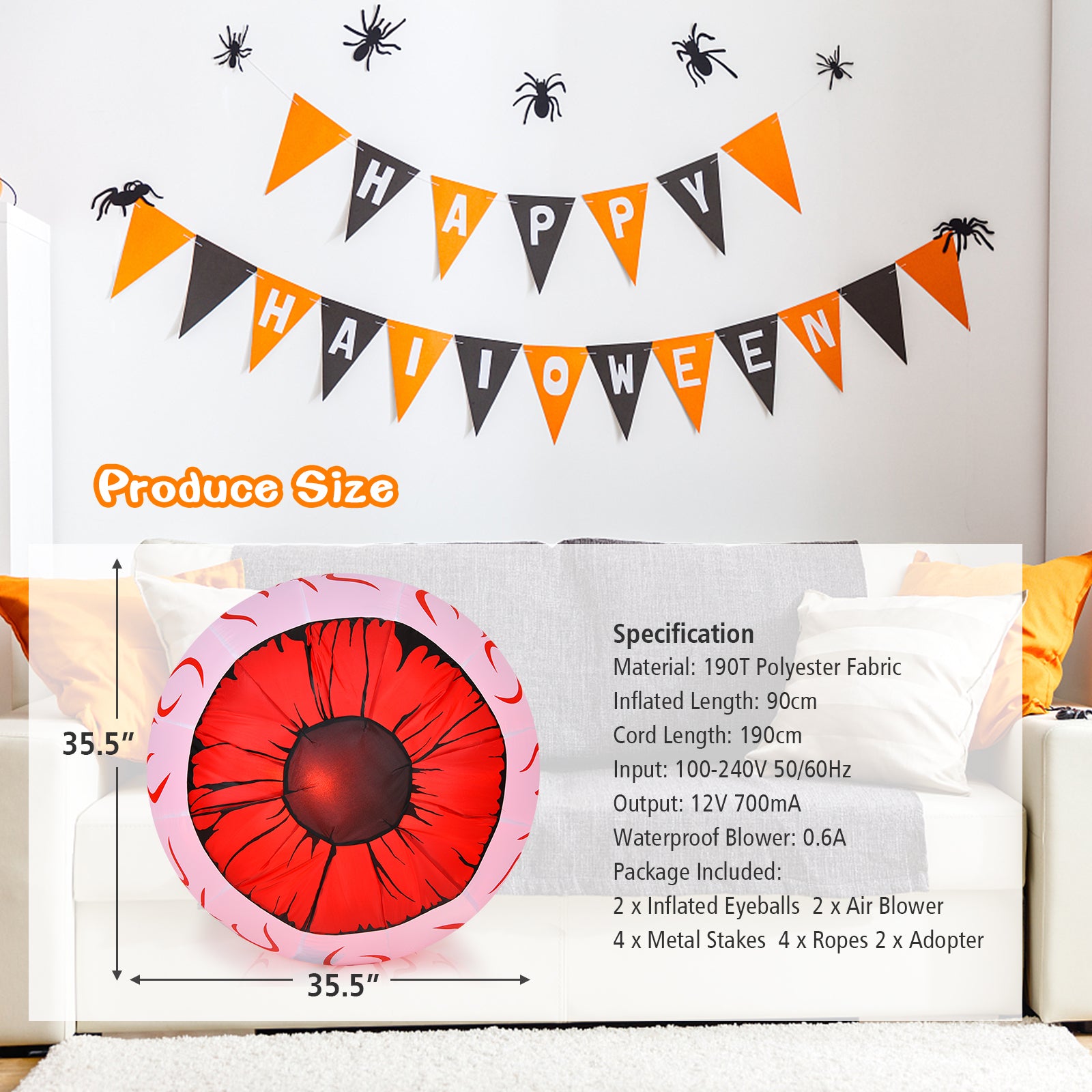 2 Pack 3 Feet Halloween Inflatable Eyeballs, Red Halloween at Gallery Canada