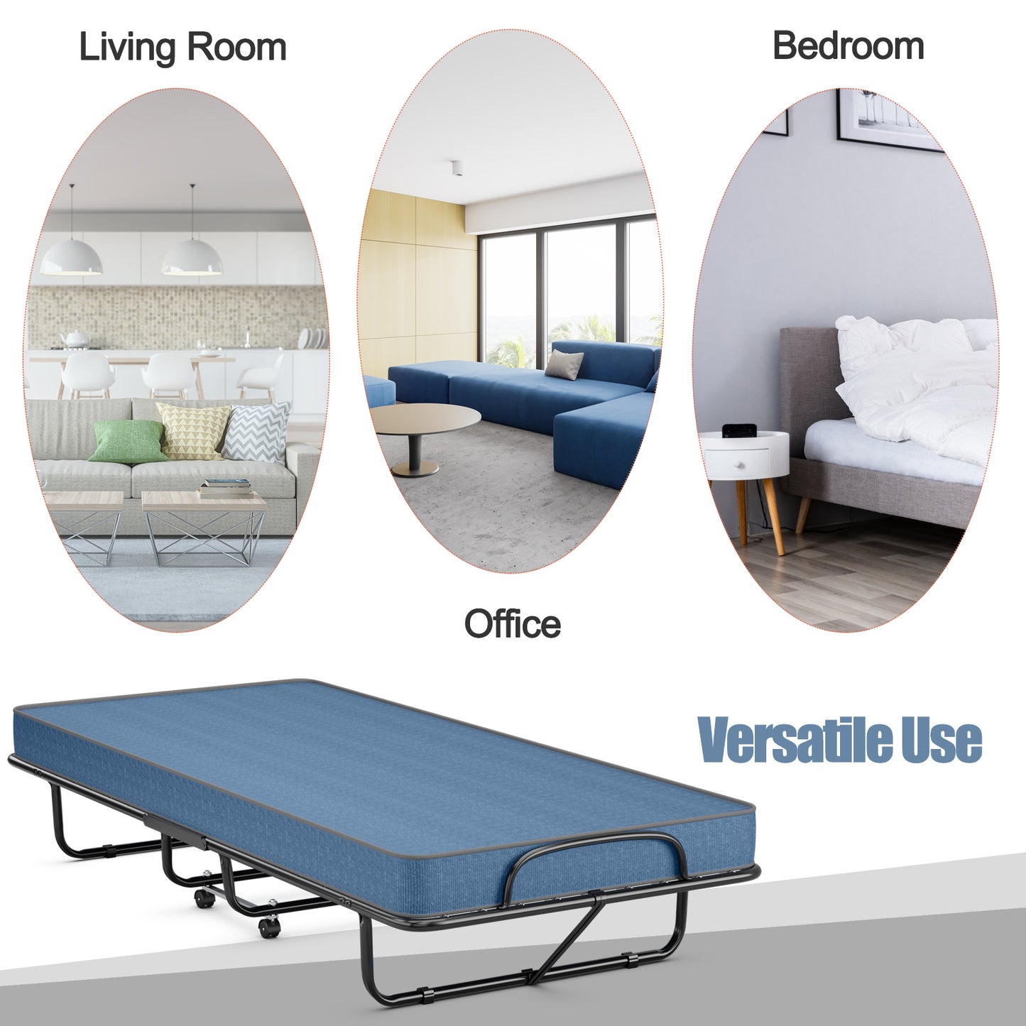 Guest Bed With Steel Frame, Memory Foam Mattress, Navy Folding Beds at Gallery Canada