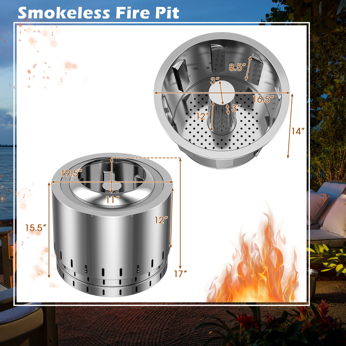 Stainless Steel Fire Pit With Ash Pan, Silver Fire Pits at Gallery Canada