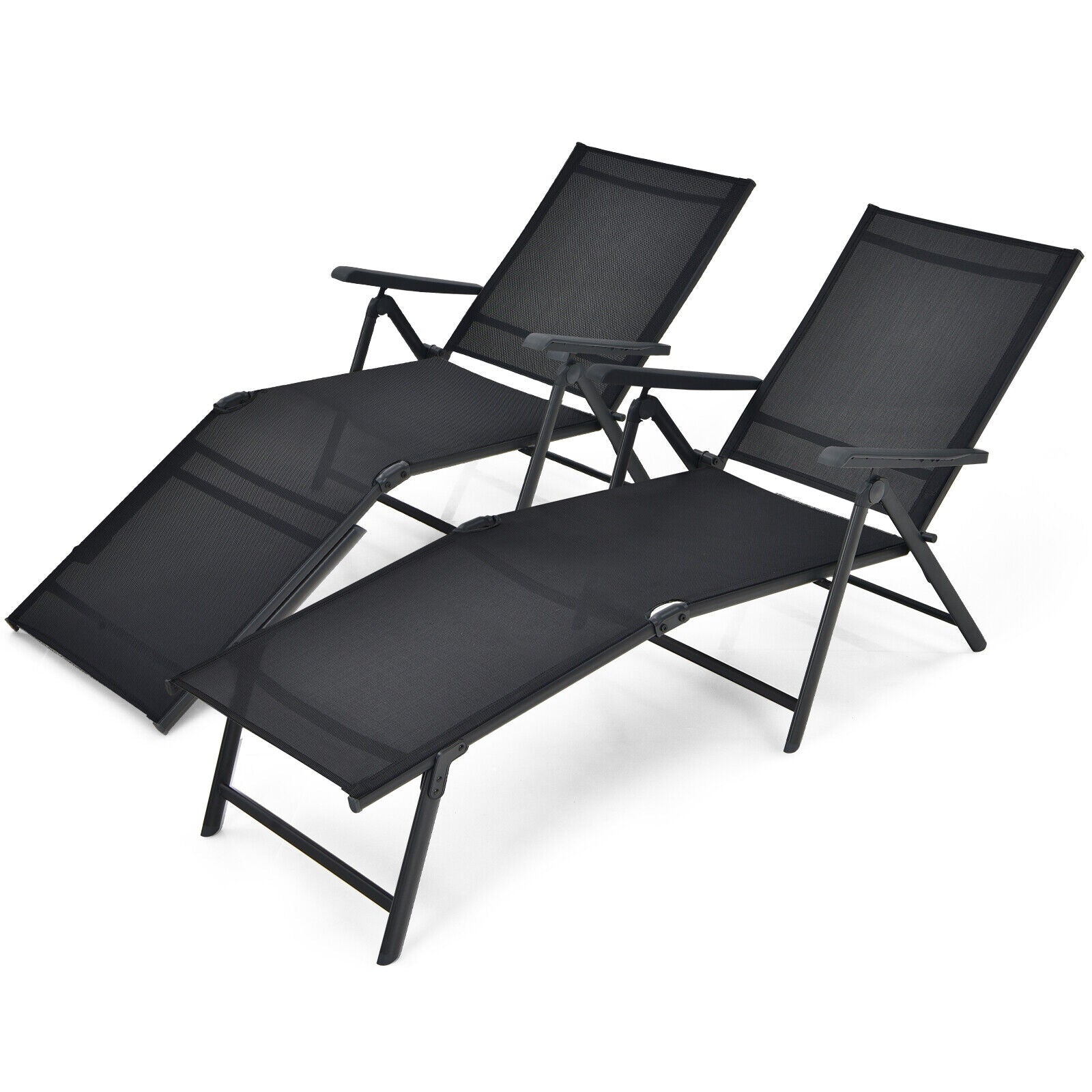 Foldable Chaise Lounge Chair, 2-Position Footrest, Black Outdoor Chaise Lounges at Gallery Canada