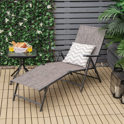 Foldable Chaise Lounge Chair, 2-Position Footrest, Gray