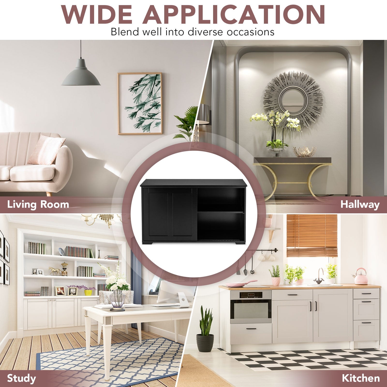Kitchen Storage Cabinet, Sliding Door, Black Sideboards Cabinets & Buffets at Gallery Canada