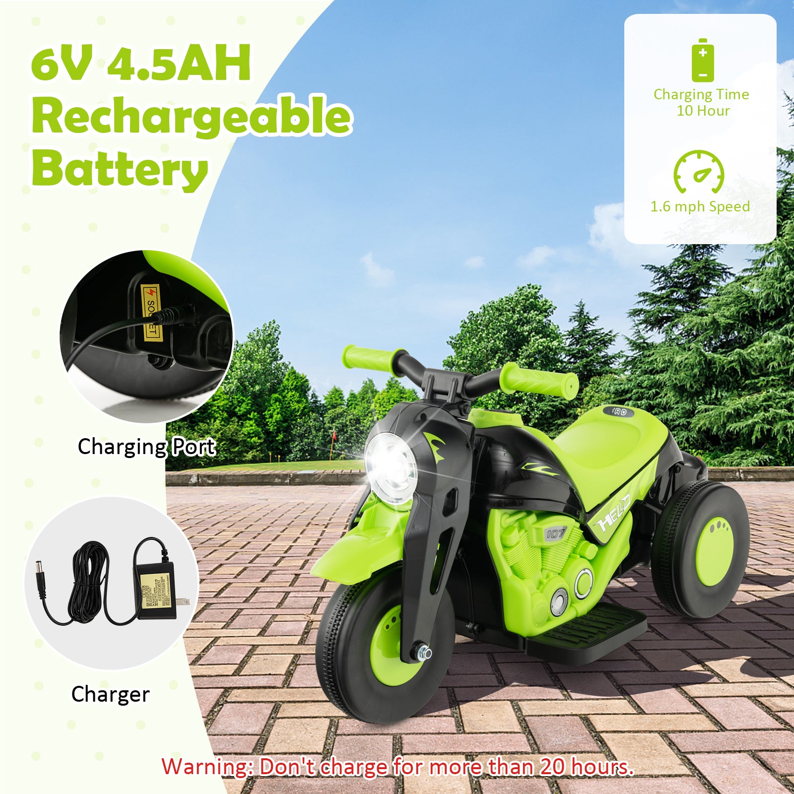 6V Kids Electric Ride On Motorcycle, Green Powered Ride On Toys at Gallery Canada
