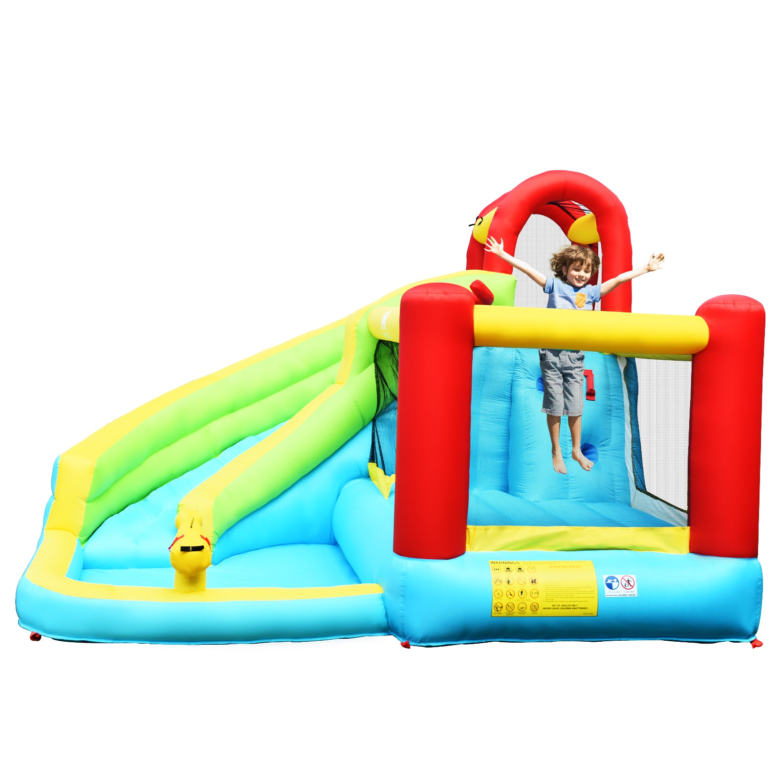 6-in-1 Inflatable Bounce House with Climbing Wall, Basketball Hoop, Multicolor Bounce House at Gallery Canada