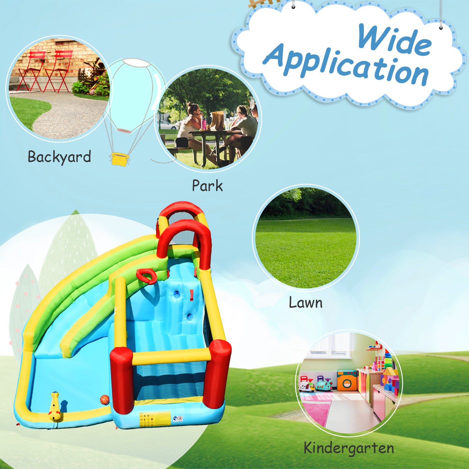 6-in-1 Inflatable Bounce House with Climbing Wall, Basketball Hoop, Multicolor Bounce House at Gallery Canada