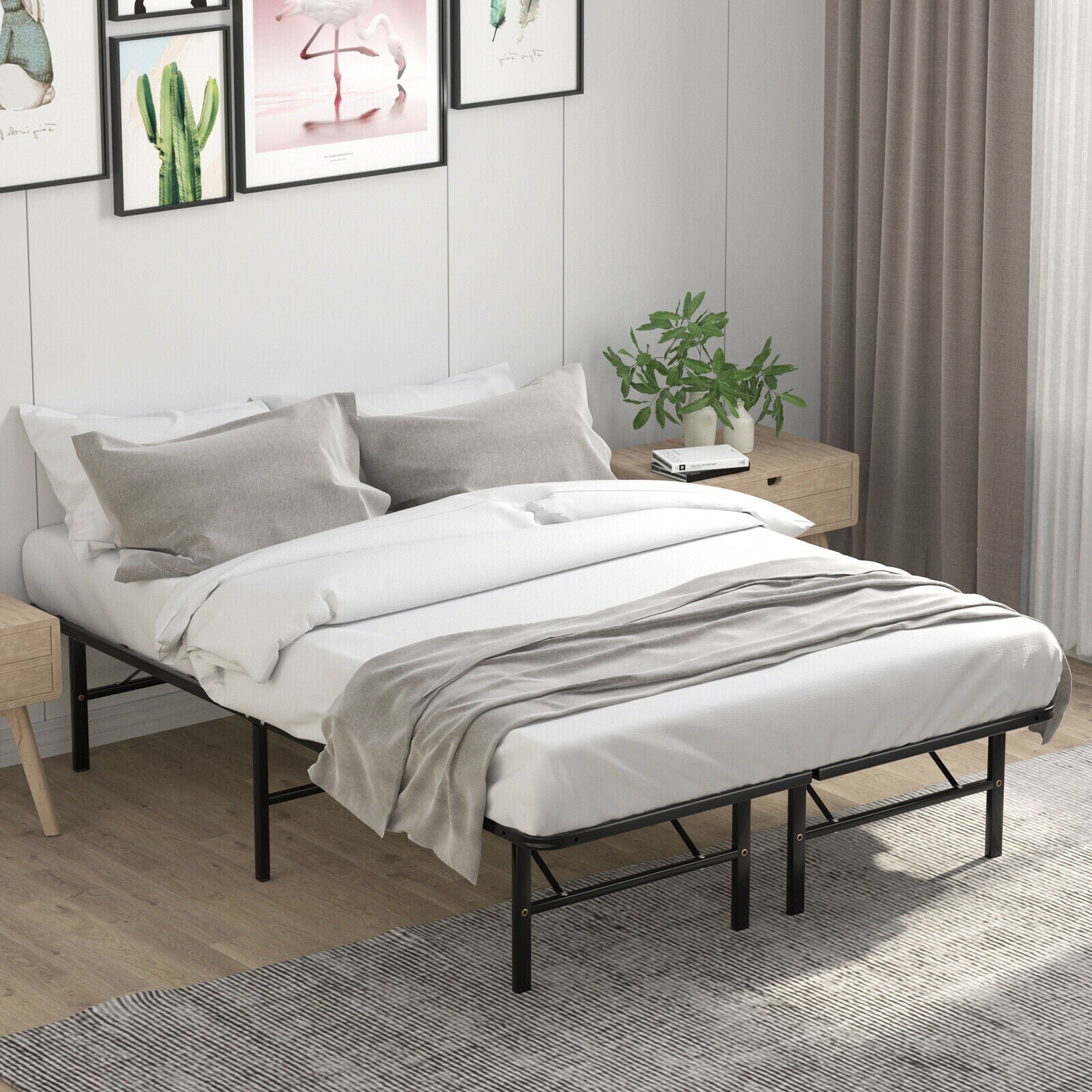 Foldable Metal Platform Bed, Full Size, Tool-Free Assembly, Black Simple Bed Frame at Gallery Canada