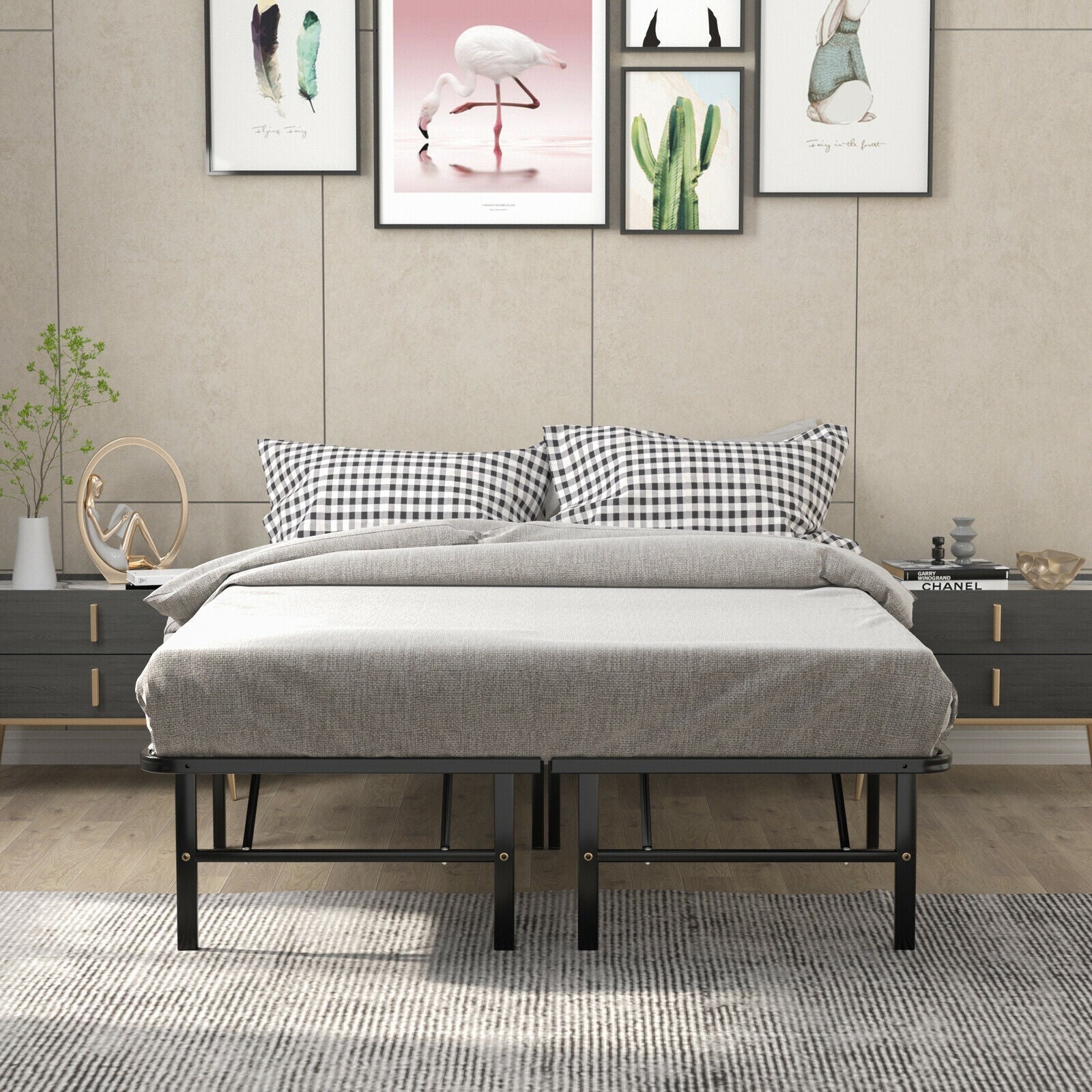 Foldable Metal Platform Bed, Full Size, Tool-Free Assembly, Black Simple Bed Frame at Gallery Canada