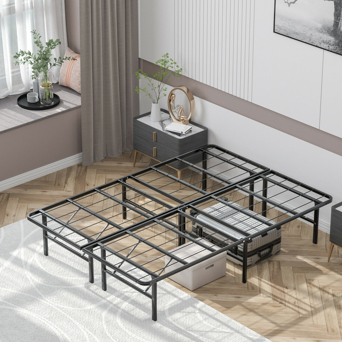 Foldable Metal Platform Bed, Full Size, Tool-Free Assembly, Black Simple Bed Frame at Gallery Canada
