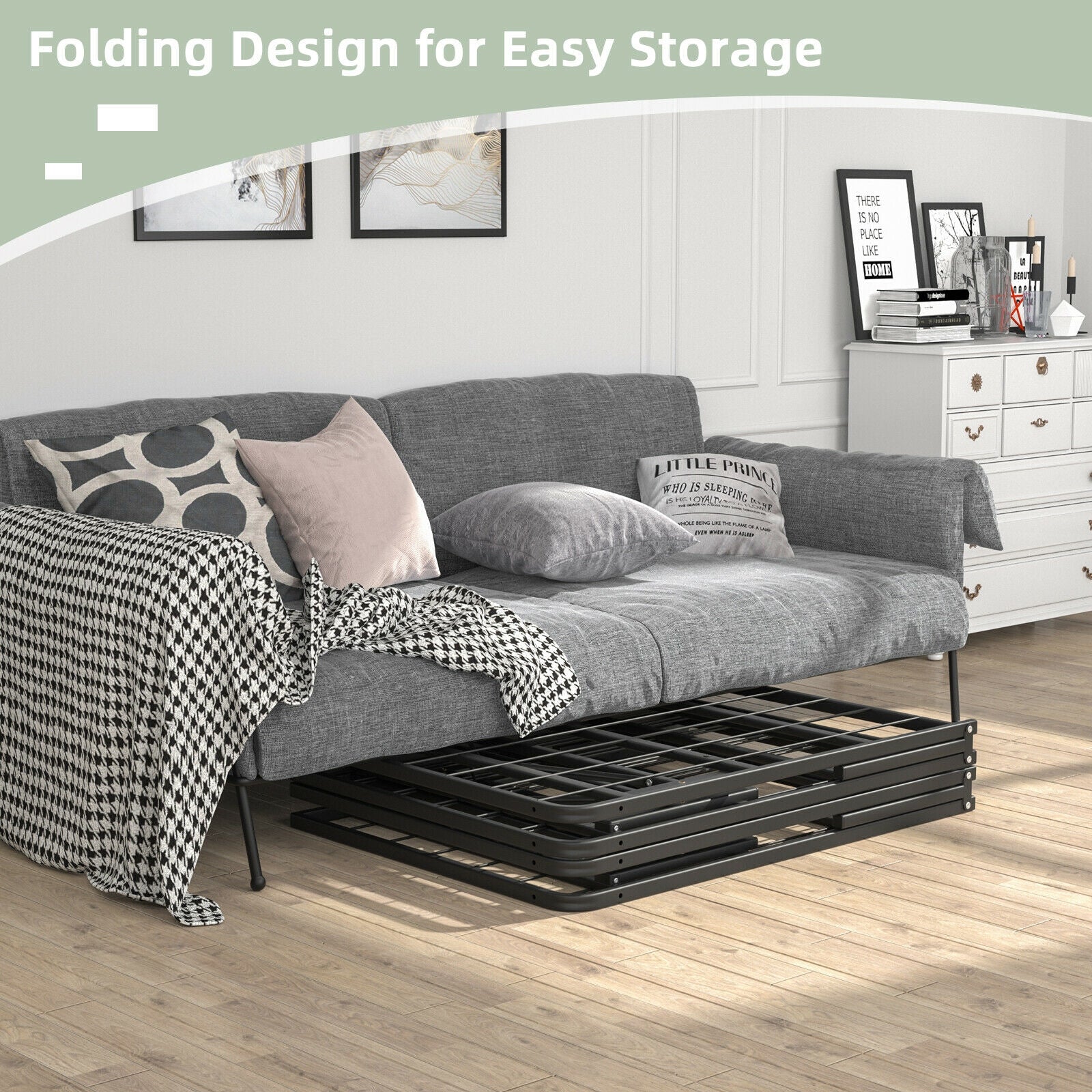Queen Size Foldable Metal Platform Bed, Tool-Free Assembly, Black Simple Bed Frame at Gallery Canada