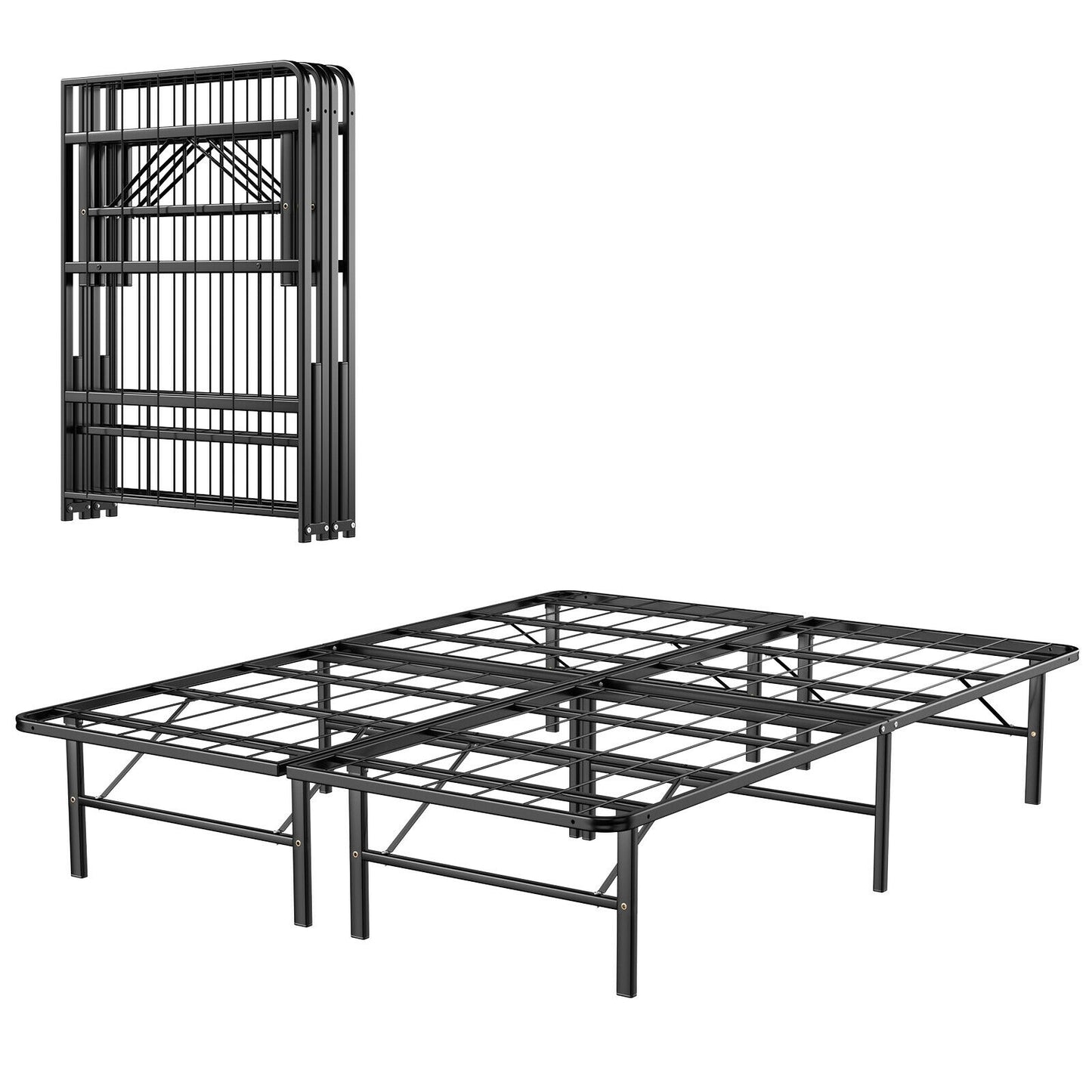 Queen Size Foldable Metal Platform Bed, Tool-Free Assembly, Black Simple Bed Frame at Gallery Canada