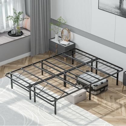 Queen Size Foldable Metal Platform Bed, Tool-Free Assembly, Black Simple Bed Frame at Gallery Canada