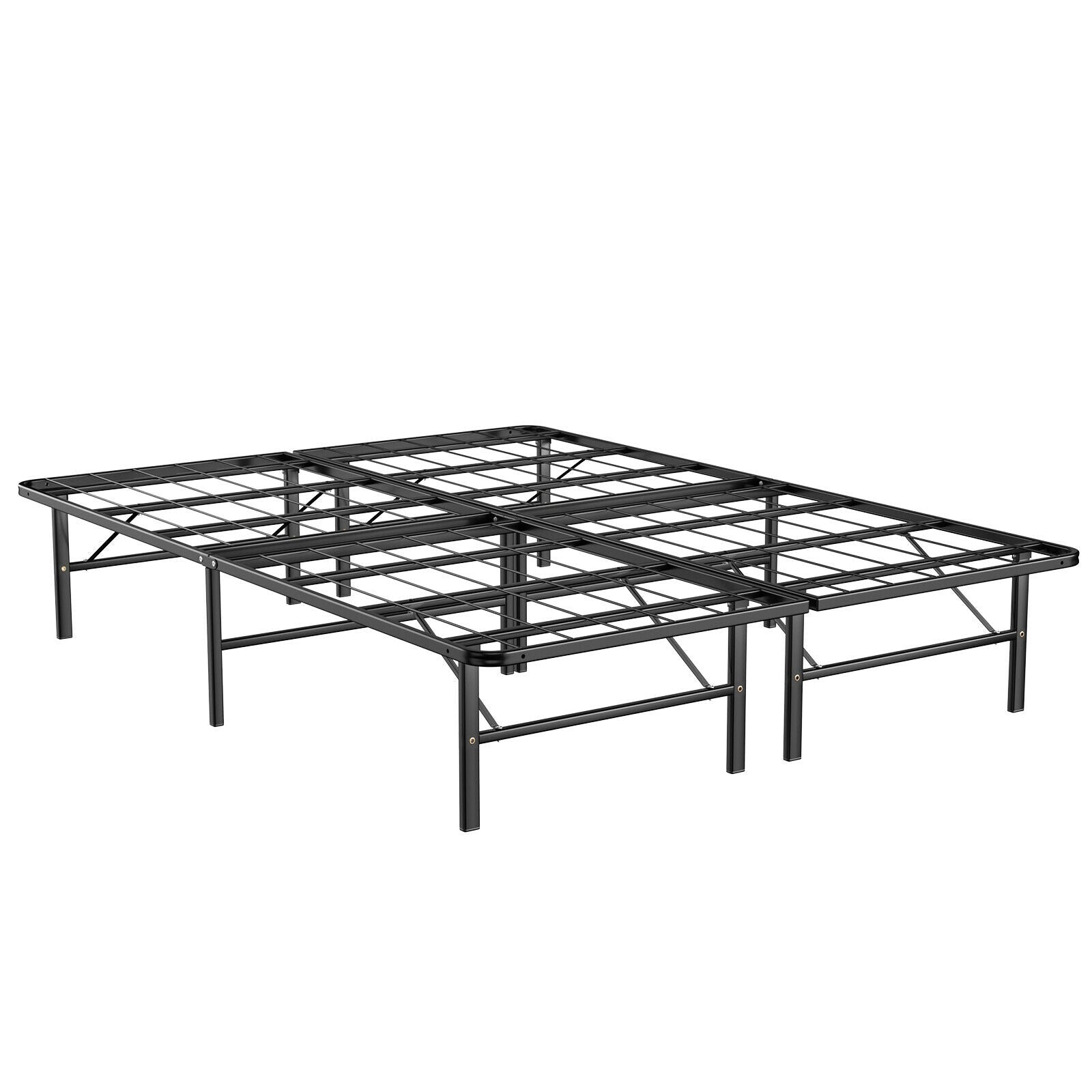 Queen Size Foldable Metal Platform Bed, Tool-Free Assembly, Black Simple Bed Frame Black at Gallery Canada
