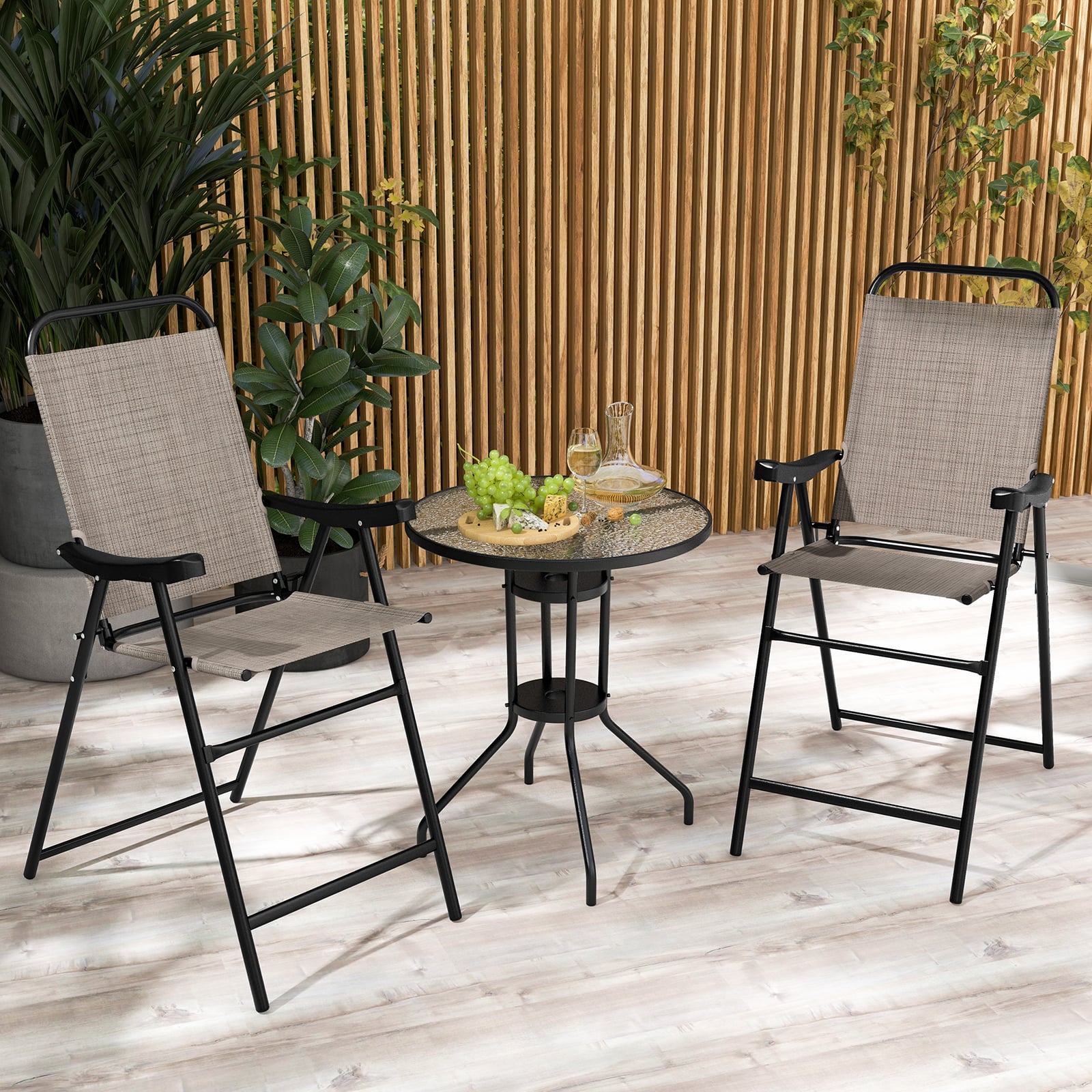 Patio Folding Bar Stool Set, Metal Frame With Footrest, Coffee Patio Bar Furniture at Gallery Canada