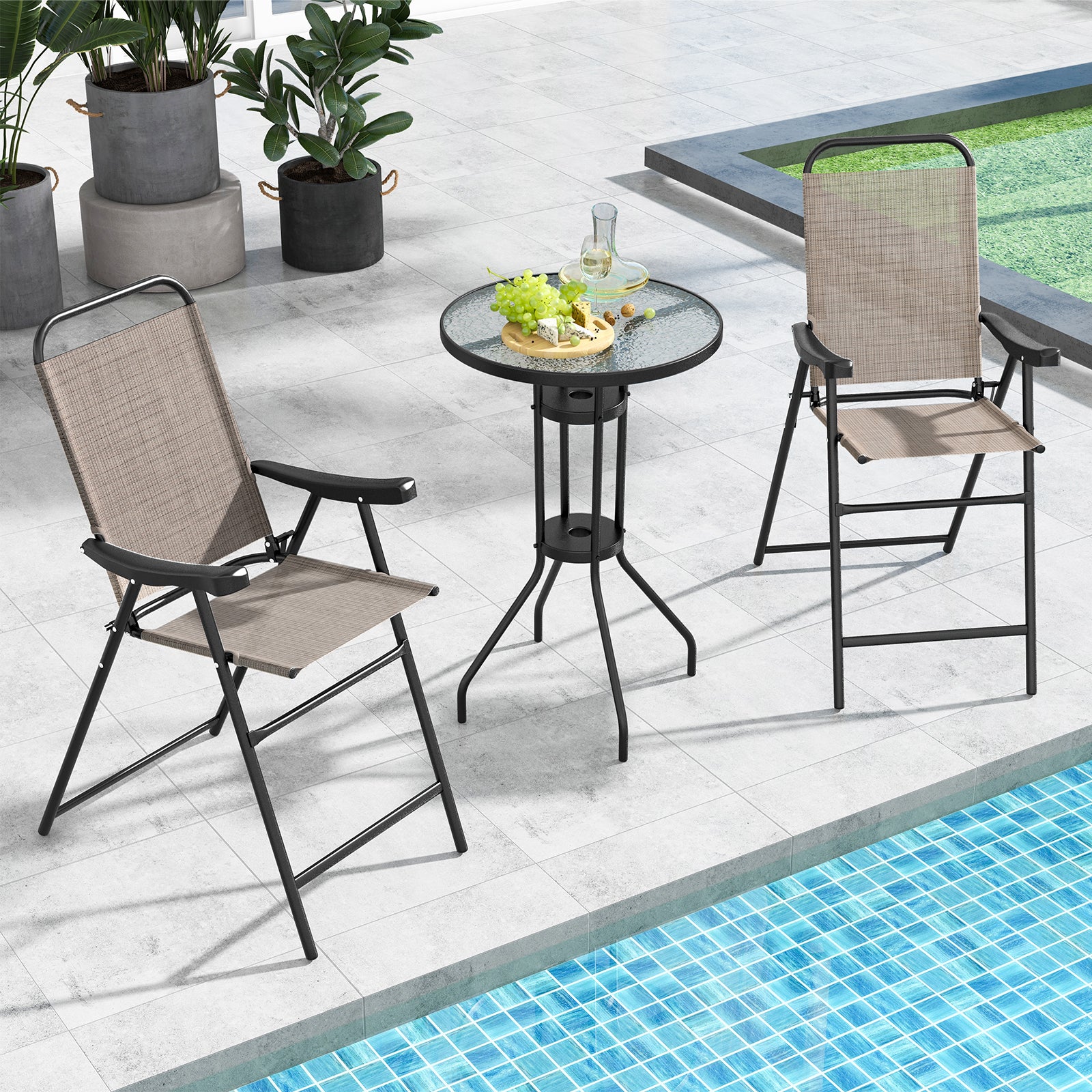 Patio Folding Bar Stool Set, Metal Frame With Footrest, Coffee Patio Bar Furniture at Gallery Canada
