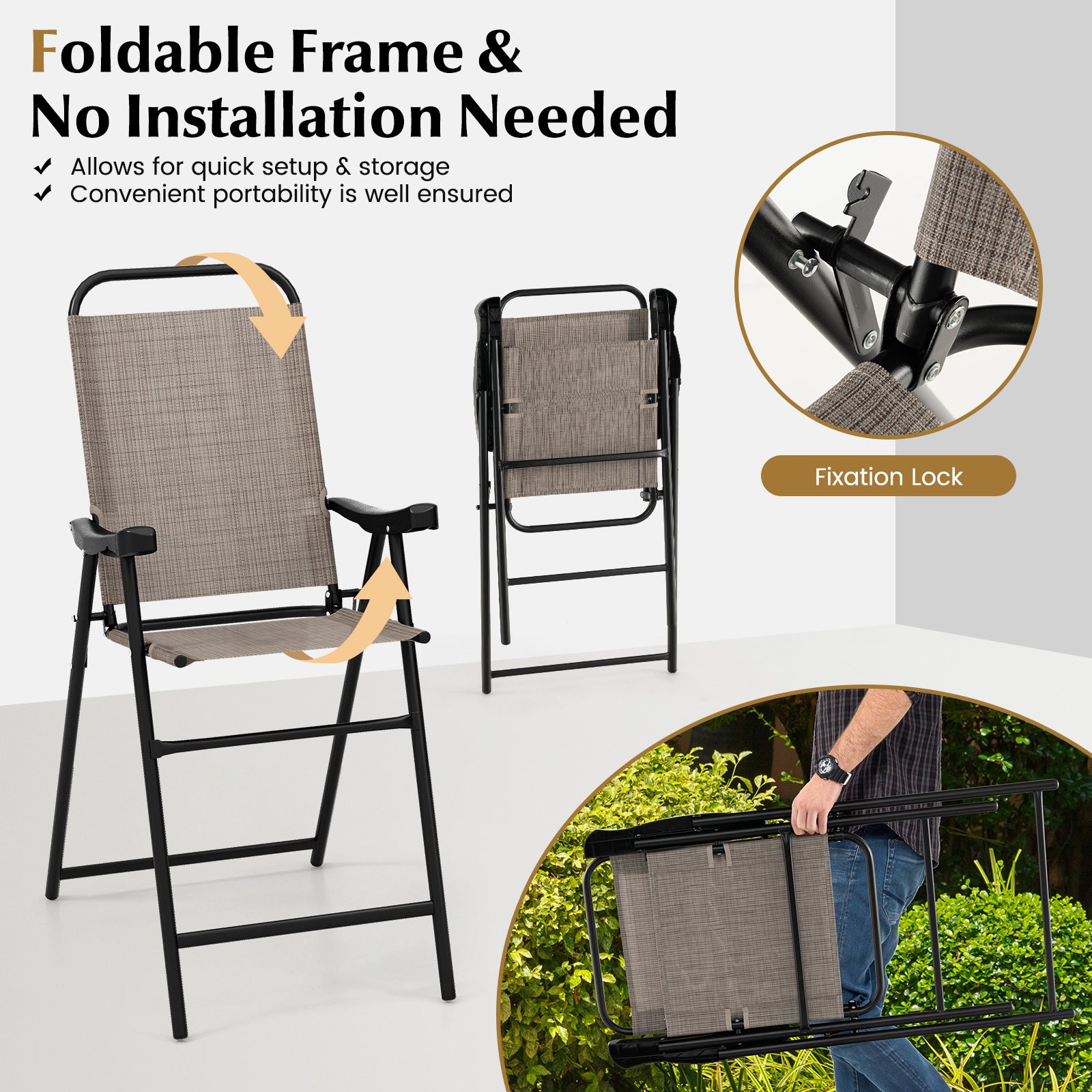 Patio Folding Bar Stool Set, Metal Frame With Footrest, Coffee Patio Bar Furniture at Gallery Canada