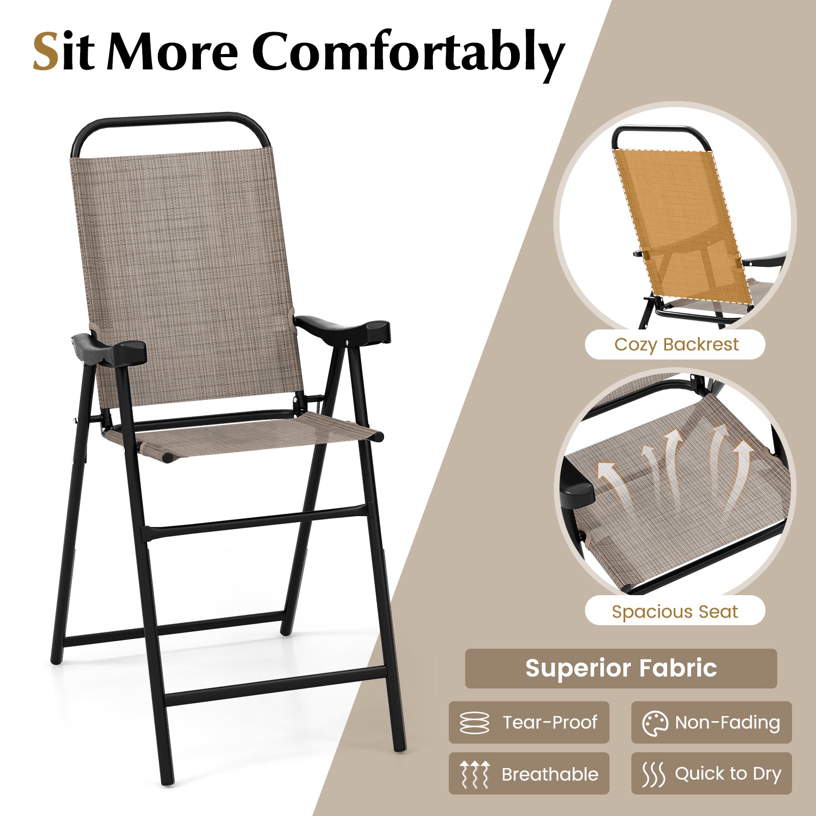 Patio Folding Bar Stool Set, Metal Frame With Footrest, Coffee Patio Bar Furniture at Gallery Canada