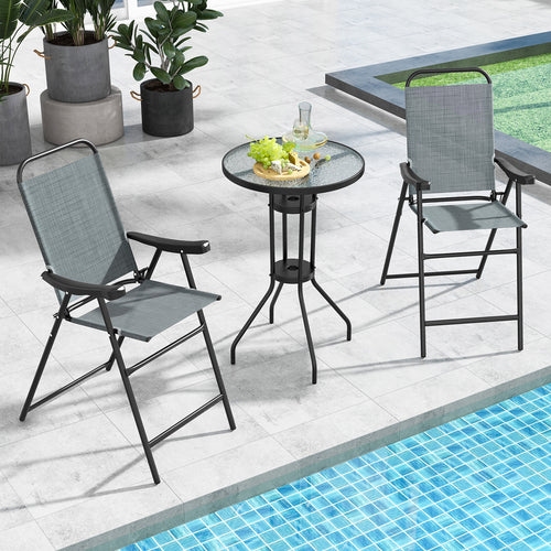 Folding Bar Stool Set, 2-Piece, Metal Frame, Footrest, Blue