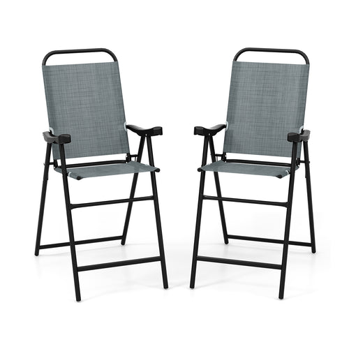 Folding Bar Stool Set, 2-Piece, Metal Frame, Footrest, Blue