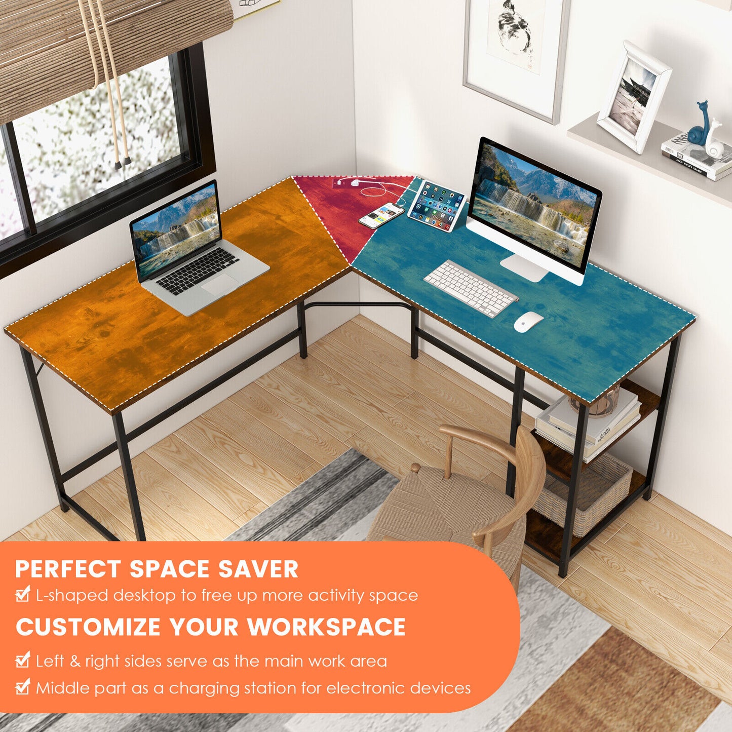 L Shaped Computer Desk With Outlets And USB Ports, Brown L-Shaped Desks at Gallery Canada