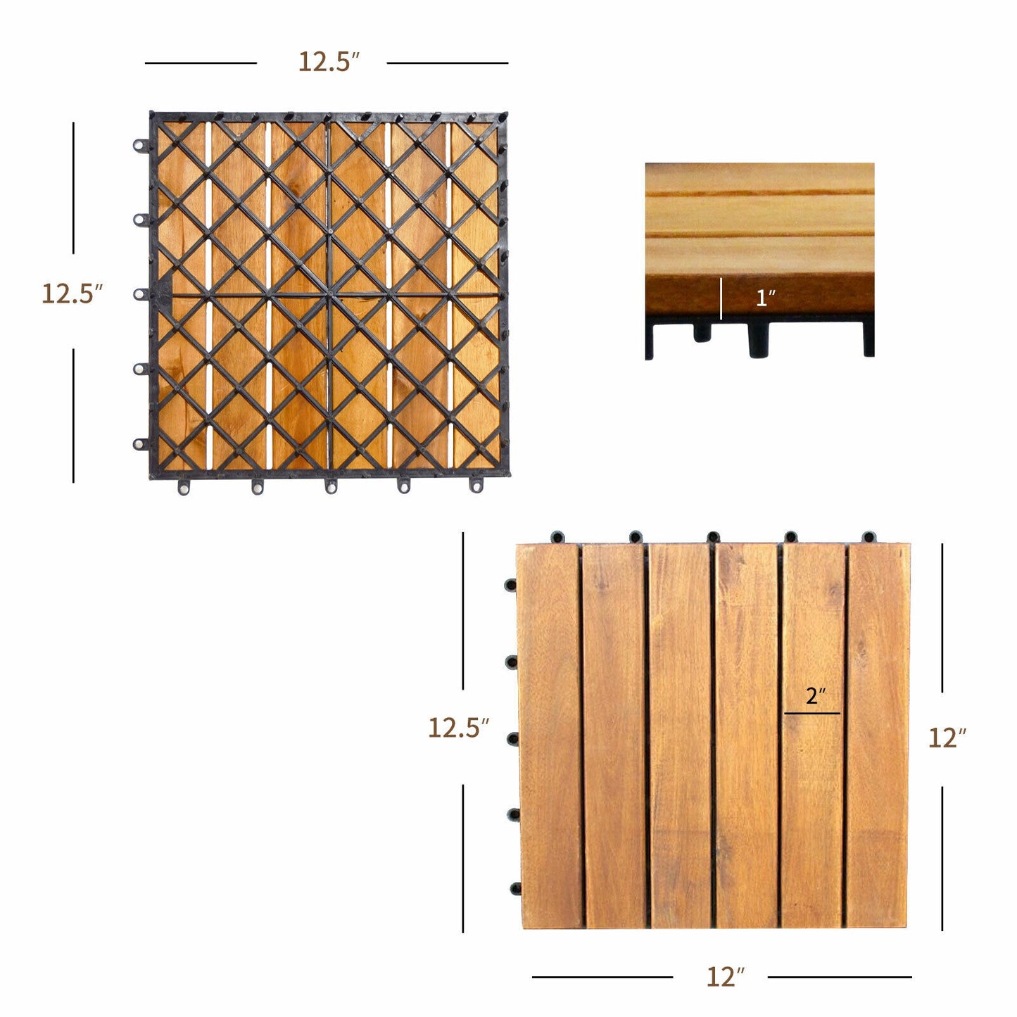 27 Pieces Interlocking Acacia Wood Patio Deck Tile, Natural Decorative Fencing & Flooring at Gallery Canada