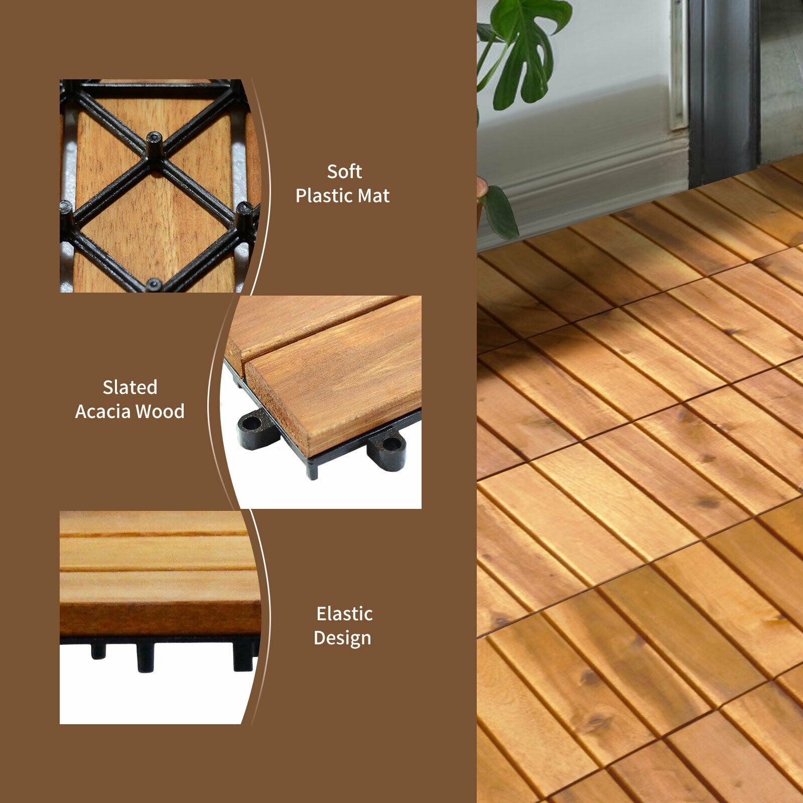 27 Pieces Interlocking Acacia Wood Patio Deck Tile, Natural Decorative Fencing & Flooring at Gallery Canada