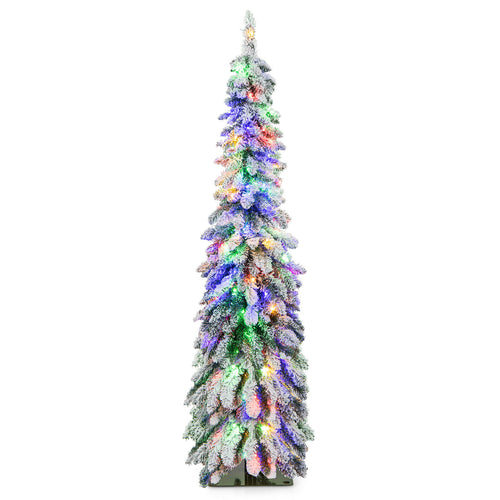 Pre-Lit Artificial Christmas Tree, Snow-Flocked Slim Pencil, 5 ft, White