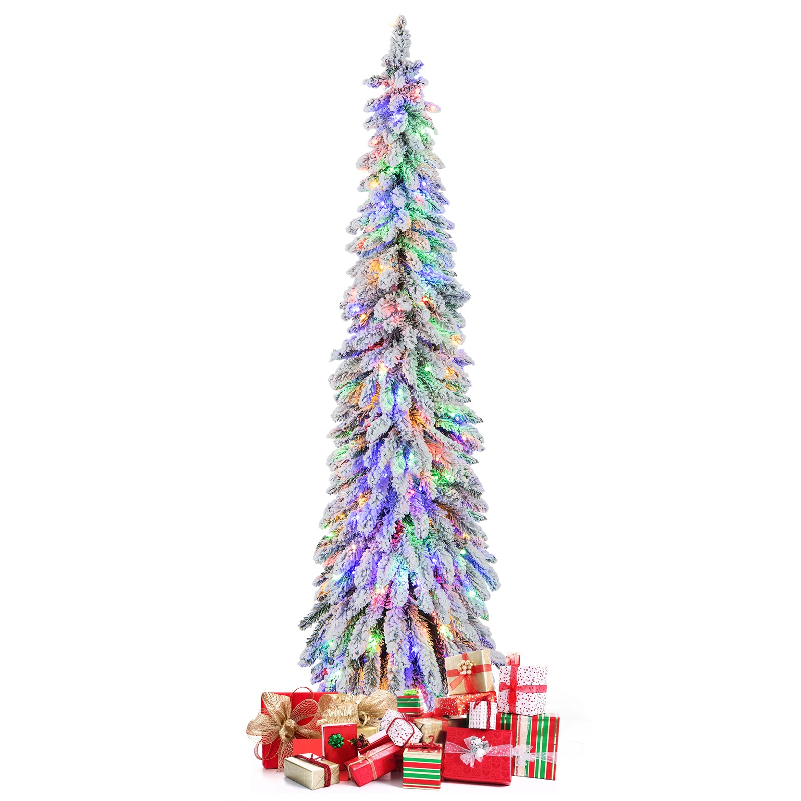 6 Ft Pre-Lit Snow Flocked Artificial Slim Pencil Christmas Tree, White Christmas Tree at Gallery Canada