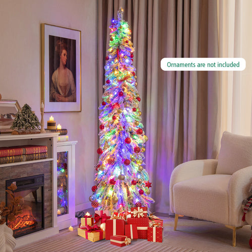 6 Ft Pre-Lit Snow Flocked Artificial Slim Pencil Christmas Tree, White
