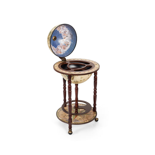 17 Inch Italian Style Design Wooden Globe Liquor Bottle Wine Rack with Wheels, White Wine Racks White at Gallery Canada