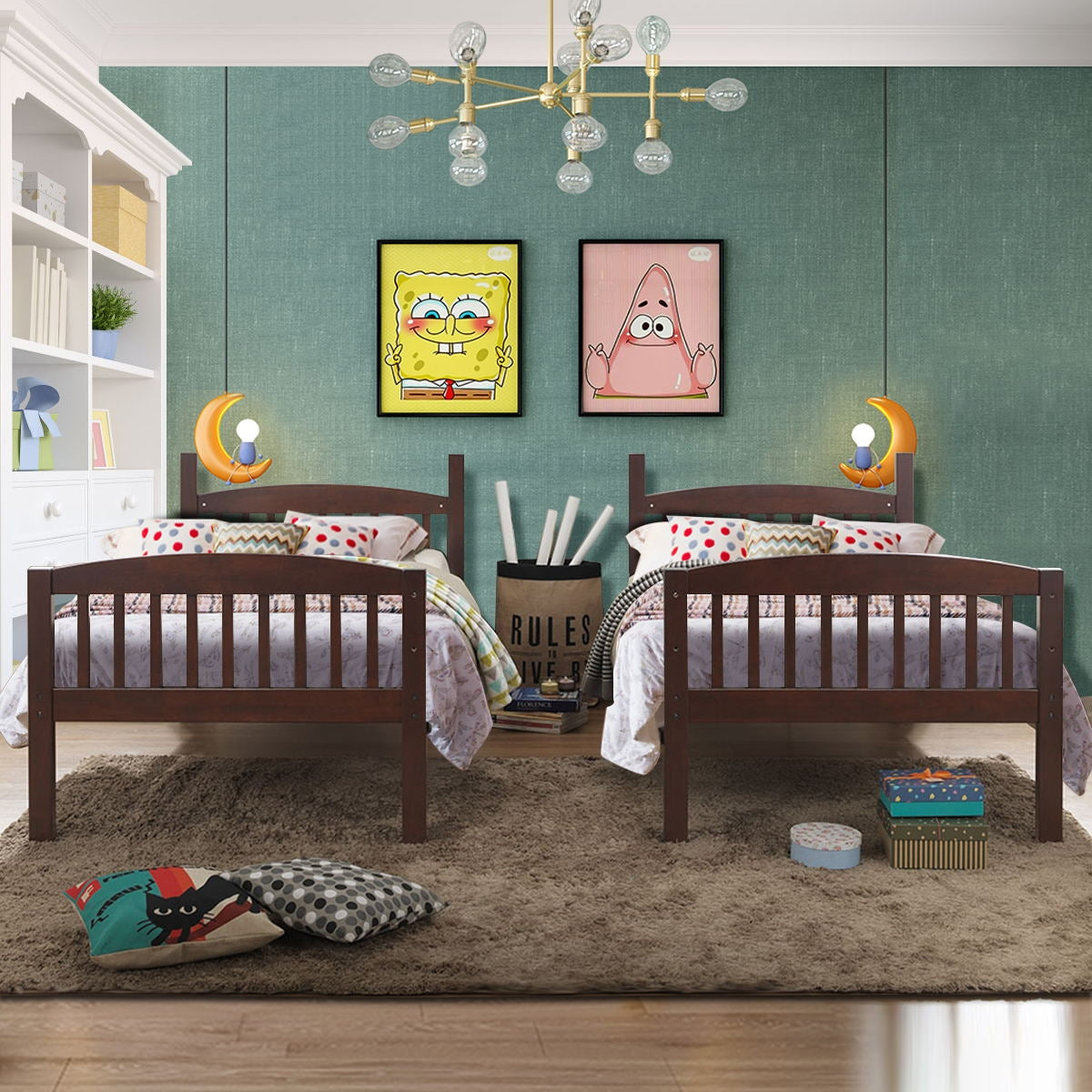 Solid Wood Twin Bunk Bed, Detachable Ladder, Brown Bunk Bed Frame at Gallery Canada