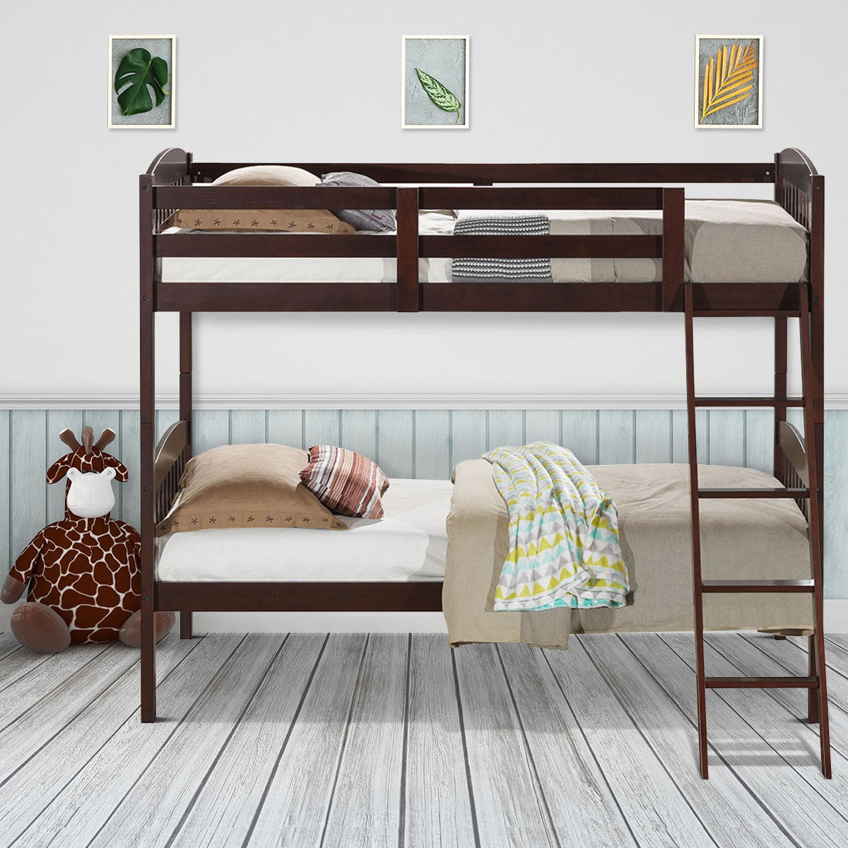 Solid Wood Twin Bunk Bed, Detachable Ladder, Brown Bunk Bed Frame at Gallery Canada