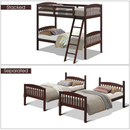 Solid Wood Twin Bunk Bed, Detachable Ladder, Brown Bunk Bed Frame at Gallery Canada