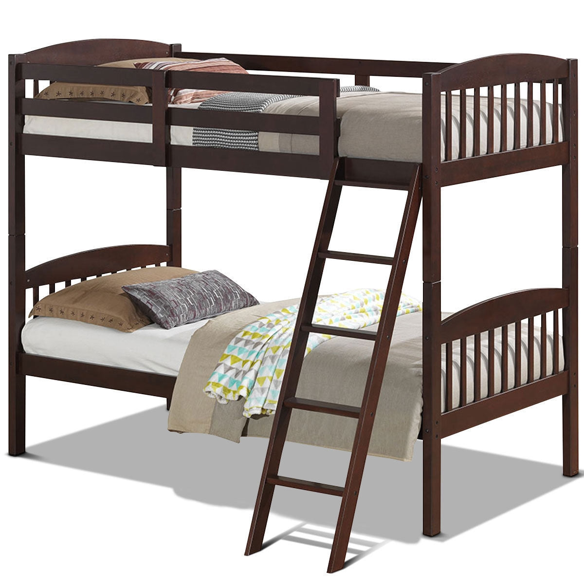 Solid Wood Twin Bunk Bed, Detachable Ladder, Brown Bunk Bed Frame at Gallery Canada